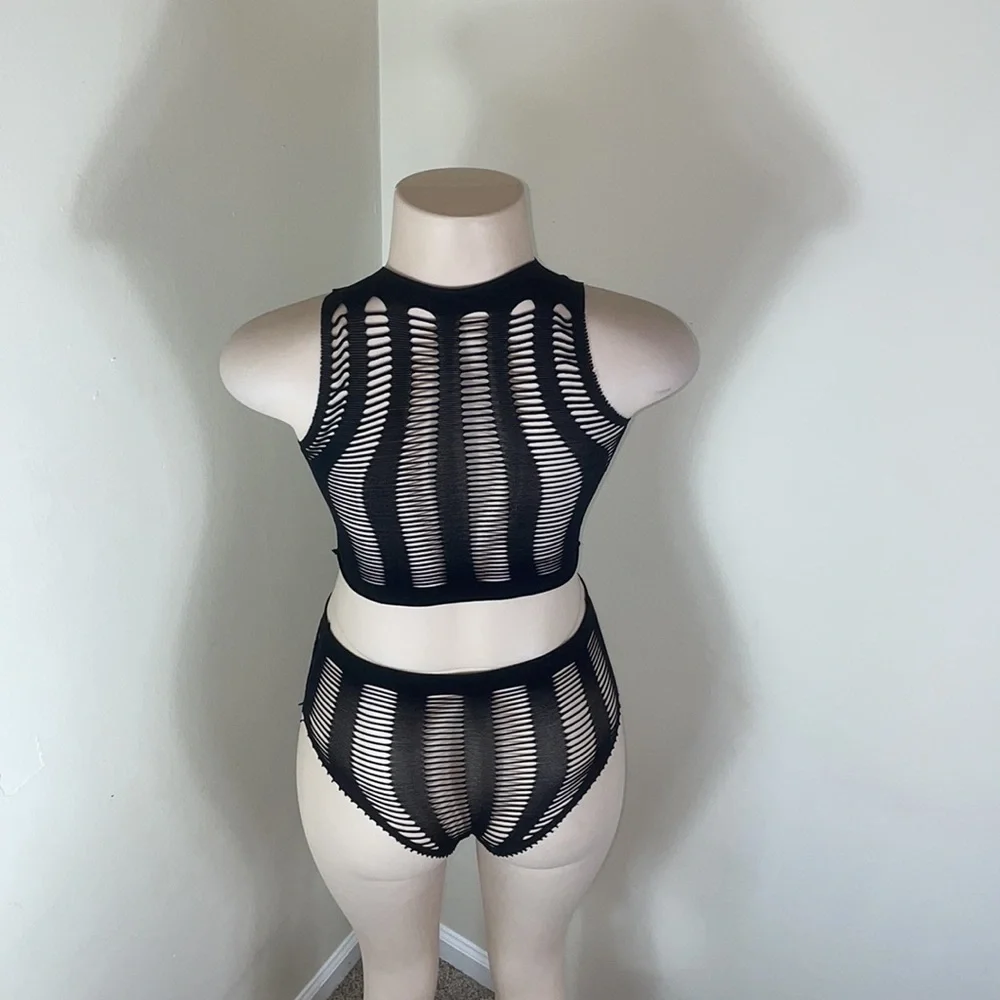 Sexy Black Stretchy Mesh Fishnet Cutout High Waist